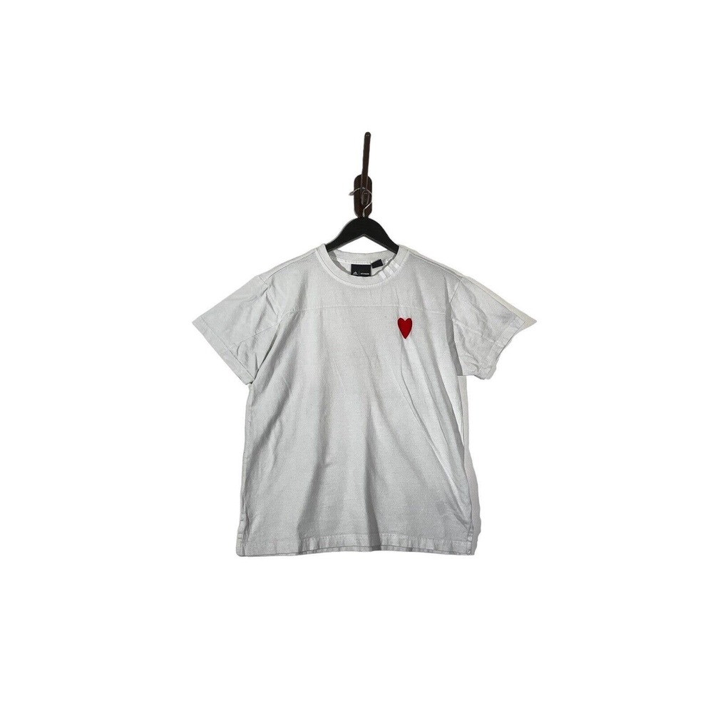 Adidas x Ivy Park Heart Embroidered Logo T Shirt White Red Small S Short Sleeve